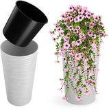 Merkloos KADAX Bloempot met houtspaanders, elegante bloempot met uitneembare inzet, bloempotbescherming voor kantoor, bloembak, pot, tuinschaal (diameter 50 cm, wit)