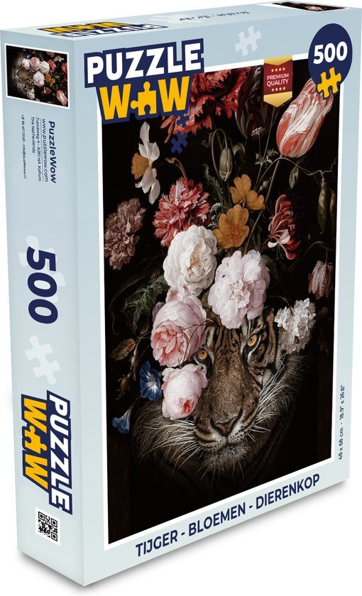 MuchoWow Puzzel Tijger - Bloemen - Dierenkop - Legpuzzel - Puzzel 500 stukjes