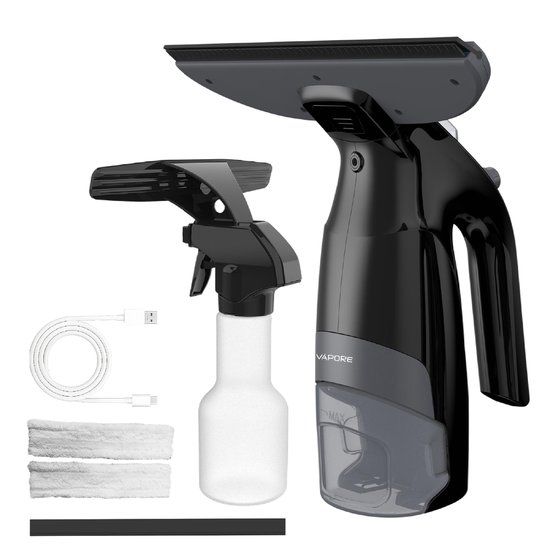 Vapore Elektrische Ruitenreiniger - Incl. Inwasser - Raamwisser met Ingebouwde Sproeifunctie - Ramenwasser - Raamtrekker - Raamzuiger - Incl. Microvezeldoek - Zwart