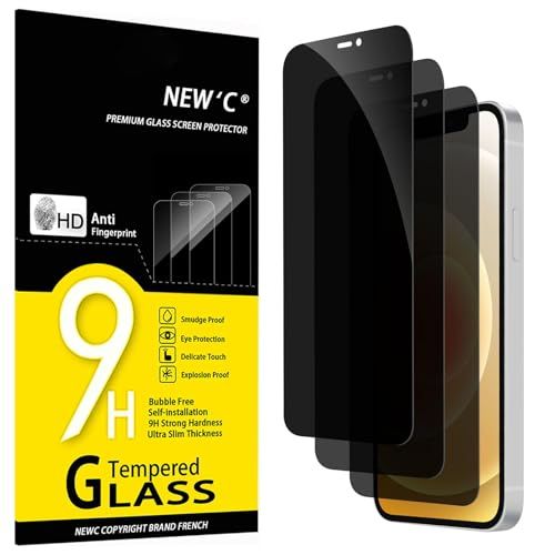 NEW'C 3 Stuks, Privacy Screen Protector voor iPhone 12/12 Pro (6,1 inch), verbeterde 28-graden smalle privacyhoek, ultraduurzame 9H-hardheid, bubbelvrij