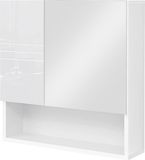 Marque non spécifiée Armoire de salle de bain avec porte miroir - Armoire murale avec compartiment ouvert - Étagères réglables - Blanc - 54 x 15 x 55 cm
