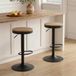 YOUNIKE Barkruk, set van 2 houten barstoelen, hoge barkruk, metalen frame, 360° in hoogte verstelbaar, draaibaar, met voetensteun, industrieel zwart