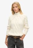 Superdry Gebreide Kabeltrui met Hoge Hals Dames Off White UK16-EU44