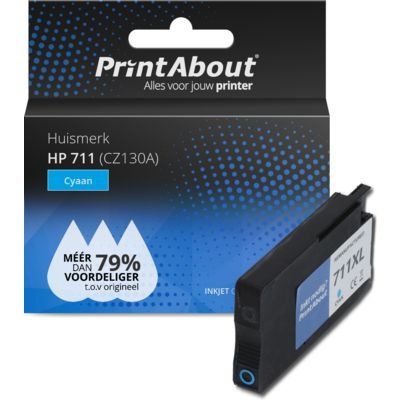 PrintAbout Huismerk 711 (CZ130A) Cyaan Ink Cartridge - Compatible with HP DesignJet Printers