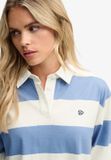 Superdry - Athletic Essential Gestreept Rugby Top Coupe Oversize Femme Manches Longues Shirts Bleu Océan/Écru Rayure Coton Taille 12