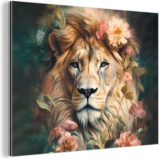 MuchoWow Aluminium Schilderij Leeuw - 120x90 cm - Industrieel - Dibond