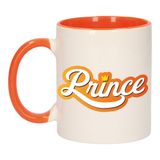 Bellatio Decorations Koningsdag prince mok wit en oranje - 300 ml