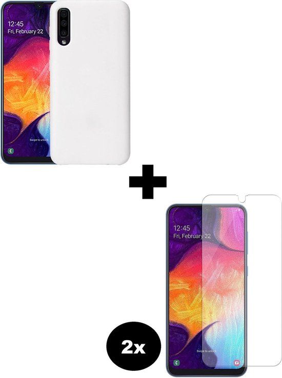 Hoesje voor Samsung Galaxy A50 - Siliconen Case met Screenprotector - Wit