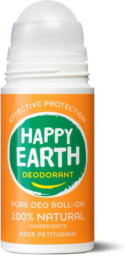 Happy Earth 100% Natuurlijke Deodorant Roll-On Rose Petitgrain 75 ml