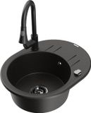 Mexen Kevin granieten gootsteen 1-kamer met afdruiprek en keuken kraan Elia, noir/or metallic