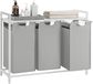 VASAGLE Panier à linge 3 compartiments, panier à linge avec étagère, boîte à linge, sac à linge en tissu Oxford amovible et extensible, cadre en métal, 3 x 38 L, 92,5 x 33 x 72 cm, gris pigeon
