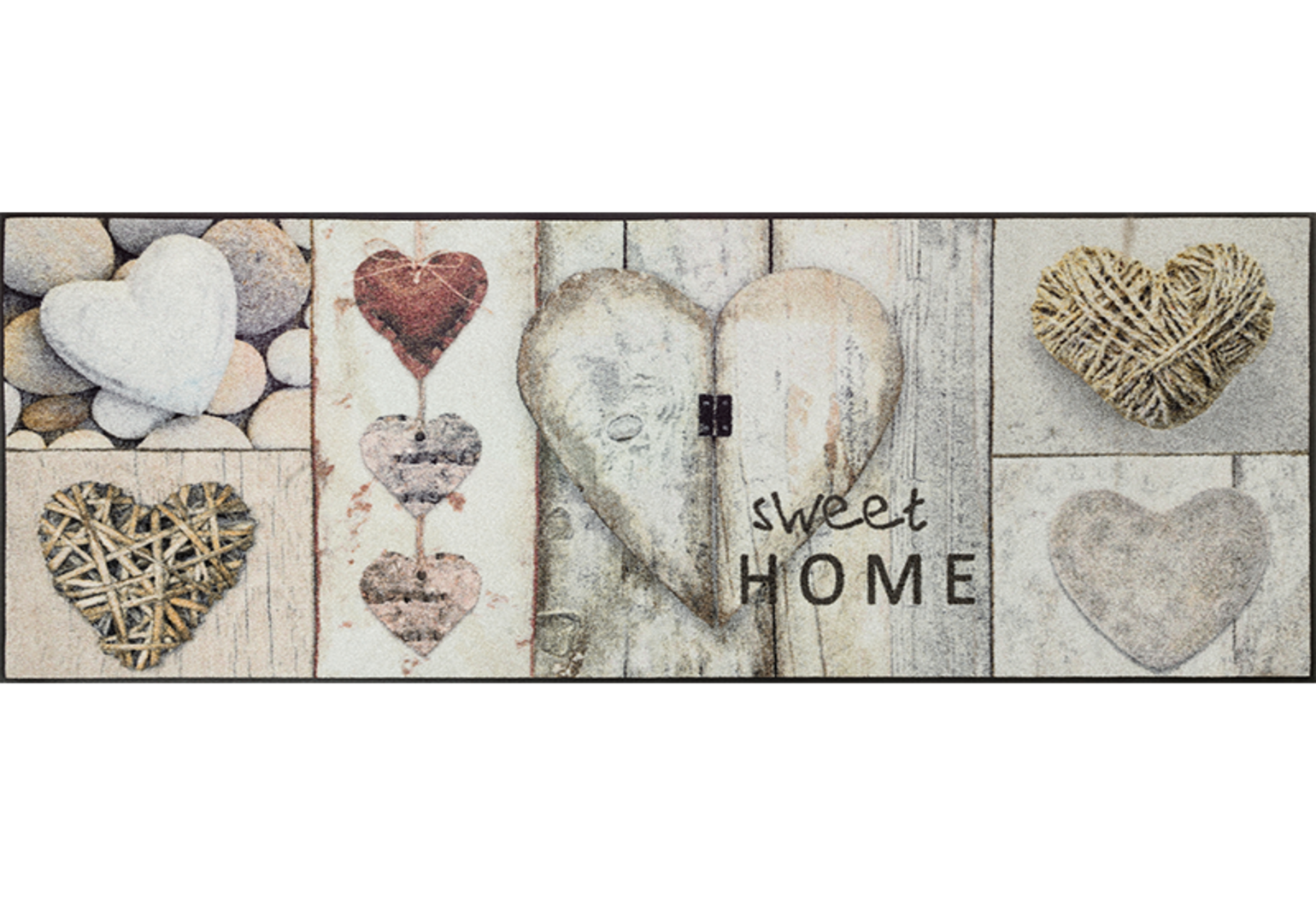 Wash+Dry Vintage Hearts Fussmatte - Deurmat - Rechthoek - Multi - 190cm - Binnen