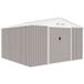 JUPITER Maison de jardin en métal, 10,85 m², 340 x 319 x 210 cm, avec kit d'ancrage, 2 portes coulissantes, couleur : taupe