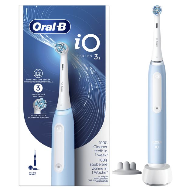Braun Oral-B iO Series 3S Elektrische Tandenborstel - Lichtblauw - Met 1 Opzetborstel, 1 Magnetisch Etui & 1 Opzetborstelhouder