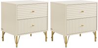 Vente-unique Set van 2 nachtkastjes 2 lades - Beige - LOUREO