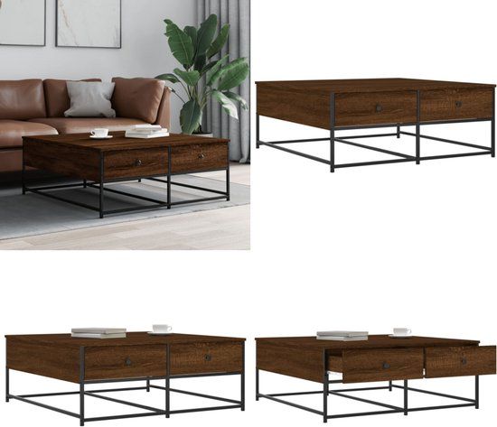 vidaXL Salontafel 100x99x40 cm bewerkt hout bruin eikenkleur