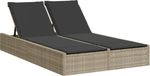 vidaXL Lit 2 personnes avec coussins poly rotin gris clair