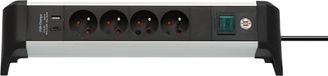 Brennenstuhl Alu-Office-Line stekkerdoos met 4 stopcontacten en USB C PD 30 W en USB A 18 W (Made in Germany, ideale stekkerdoos voor kantoor, 1,8 m kabel, met schakelaar)