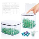 VINATO 2 stuks wasmiddelopslag met deksel, opbergdoos van PET-kunststof, waspods houderset, organizer voor wasmiddel, wasparels, geurende parels, meel