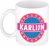 Bellatio Decorations - Karlijn voornaam - koffiemok - beker - wit/roze - 300 ml