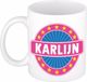 Bellatio Decorations - Karlijn voornaam - koffiemok - beker - wit/roze - 300 ml