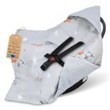 Totsy baby ASE Spolka Akcyjna Inbakerdeken voor autostoel en kinderwagen – zachte Minky babydeken dubbelzijdig met capuchon voor pasgeborenen – Winter bruikbaar onderweg en thuis 90×90 cm Teddyberen Oeko-Tex