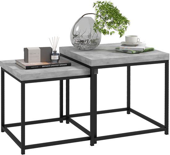 HOMCOM Salontafelset - Staal - 45x45x45cm - Grijs