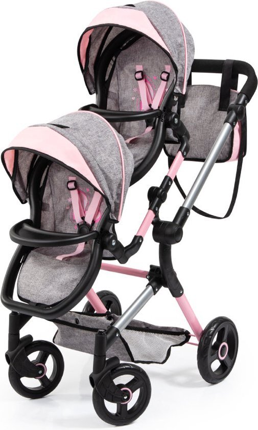 Bayer Design Twin Neo poppenwagen grijs/roze, met vlinder