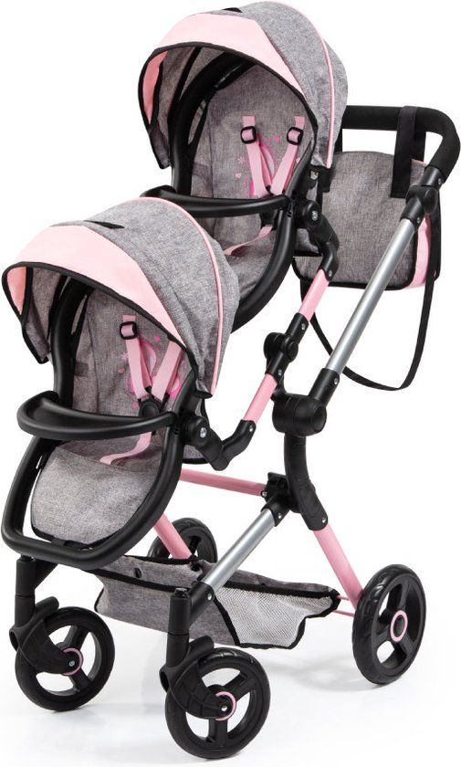 Bayer Design Twin Poppenwagen - Grijs/Roze