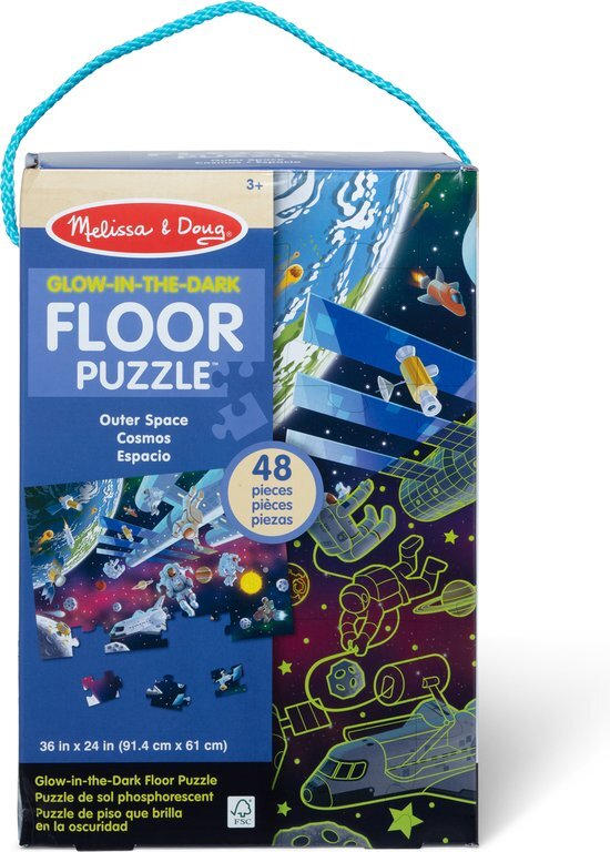 MELISSA & DOUG - Glow-in-the-dark kartonnen legpuzzel met ruimtethema - 48 stukjes, voor jongens en meisjes vanaf 3 jaar