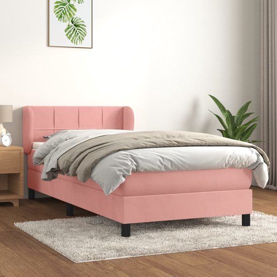 vidaXL Boxspring met matras fluweel roze 90x200 cm
