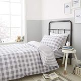Catherine Lansfield Check and Stripe Grey beddengoedset, 260 x 240 + 65 x 65 cm, grijs