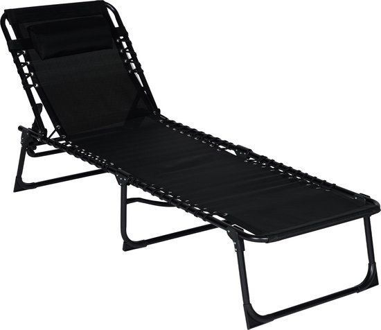 Infinity Goods Ligbed - Opvouwbaar - Antraciet - Inclusief Hoofdkussen - Verstelbaar