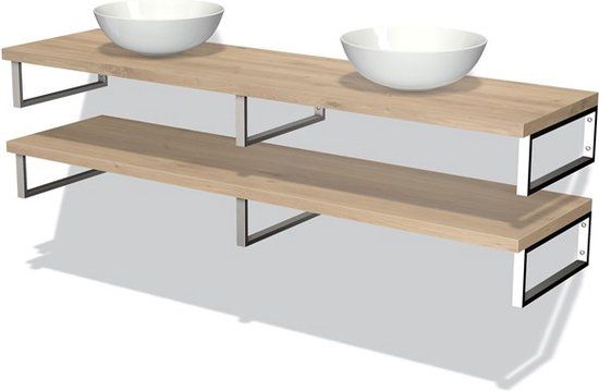 Maxaro Modulo Plato Badkamermeubel voor Waskom - 180 cm - Lichtbruin Eiken - 2 Wastafelbladen