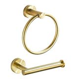 BATHSIR Gouden handdoekringset, badkamerbeslag inclusief toiletpapierhouder en handdoekhouder wandhouder geborsteld goud badkameraccessoires 2 stuks roestvrij staal