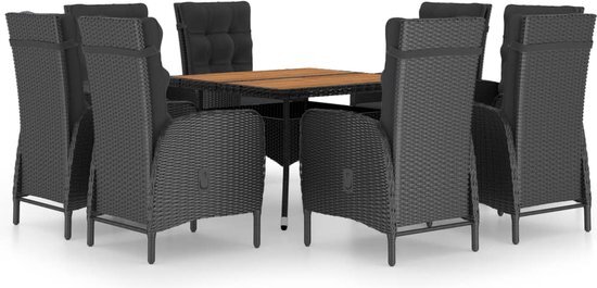 vidaXL 9-delige Tuinset poly rattan en acaciahout zwart