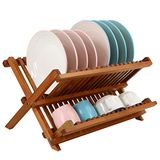 Utoplike Teak Afdruiprek Rack Inklapbare 2 Tier Afwasrek Schotel Droogrek Plaat Houder voor Keuken Compact Opvouwbare