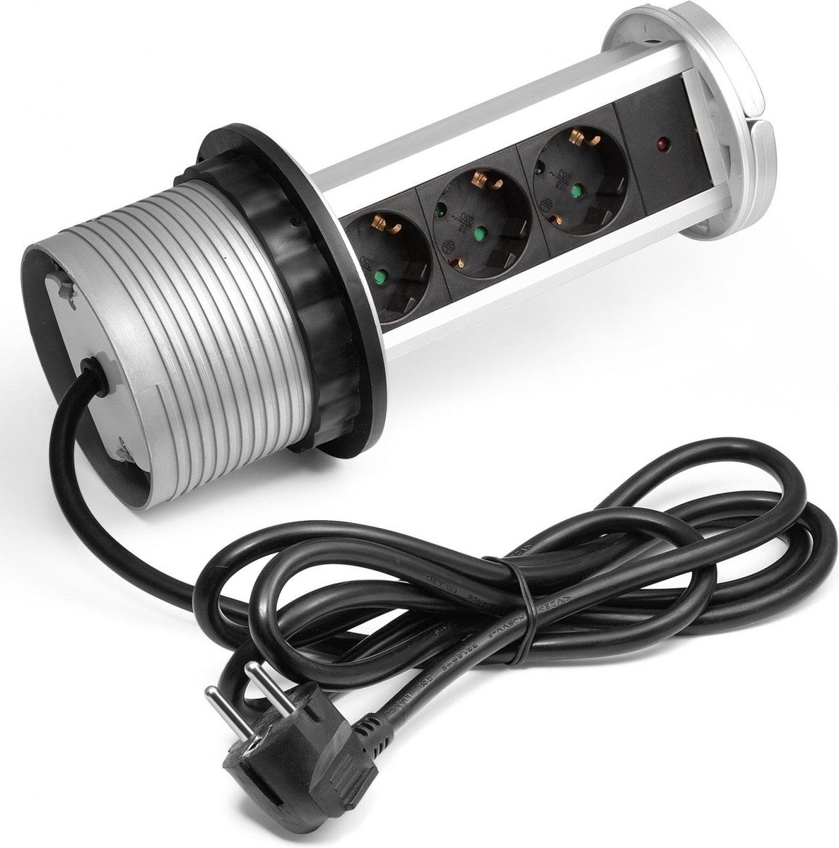 Allteq Pop-up stekkerdoos - 3x Schuko female - Zilver en zwart