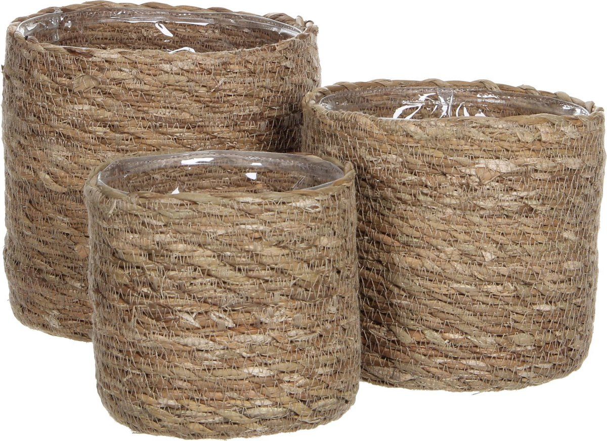 Mica Decorations Atlantic Mand voor Planten - Set van 3 - H16 x Ø16 cm - Lichtbruin