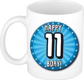 Bellatio Decorations Mok 11 jaar - Blauw - Wiel - 300 ml - Keramiek