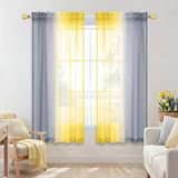 KOUFALL Gele doorschijnende gordijnen 160 cm lengte voor slaapkamer 2 paneelsets roedezak ombre zonnebloem thema gele en grijze gordijnen voor meisjeskamer eetkamer ruimte 127 x 160 cm lang helder