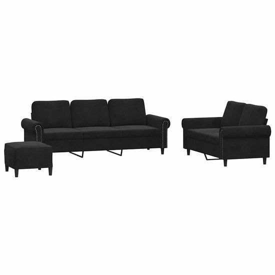 vidaXL 3-delige Loungeset met kussens fluweel zwart