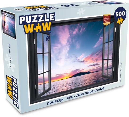 MuchoWow Puzzel Doorkijk - Zee - Zonsondergang - Legpuzzel - Puzzel 500 stukjes - Sinterklaas cadeautjes - Sinterklaas voor grote kinderen