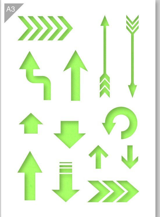 QBIX Pijl sjabloon - Kunststof A3 stencil - Kindvriendelijk sjabloon geschikt voor graffiti airbrush schilderen muren meubilair taarten en andere doeleinden