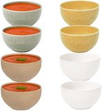 Secret de Gourmet Memphis soepkommen - D14 cm - groen / geel / beige / wit - 8x stuks - keramiek