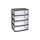 PlasticForte Ladeblok - 4 lades - zwart/transparant - 40 x 56 x 80 cm - kunststof - organizer