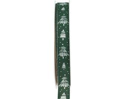 Halbach Kerstlint met dennenbomen cadeaulint groen 15mm 20m