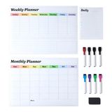 Amazon Basics Set van 3 Magnetische, Droog Uitwisbare Whiteboards voor de Koelkast, Wandorganisatie, Maand-, Week- en Dagplanning, met 8 Stiften en 1 Wisser