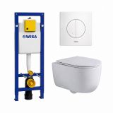 QeramiQ Dely Swirl Toiletset - 6.5x53cm - Wisa XS inbouwreservoir - 35mm zitting - witte bedieningsplaat - ronde knoppen - wit mat