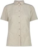 CMP Dames stretch blouse met korte mouw, klassieke kraag, geruit patroon, knopen sluiting, beige/wit, XXL